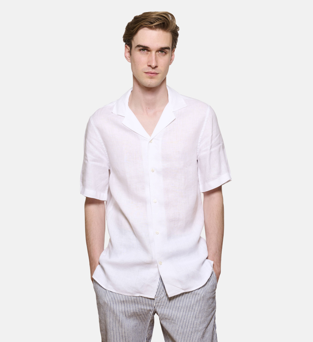 Chemise manches courtes coupe droite en lin BLANC