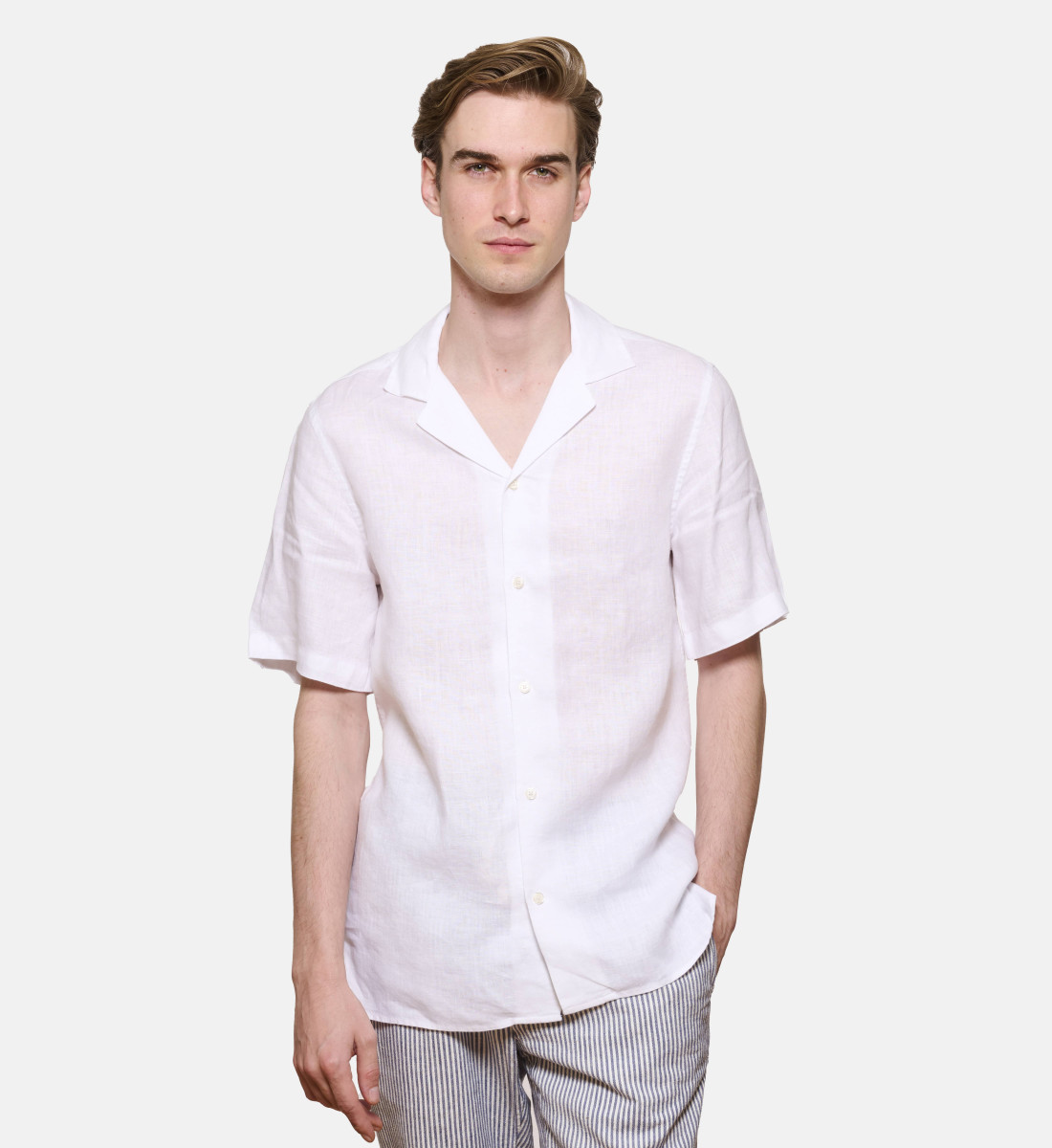 Chemise manches courtes coupe droite en lin BLANC