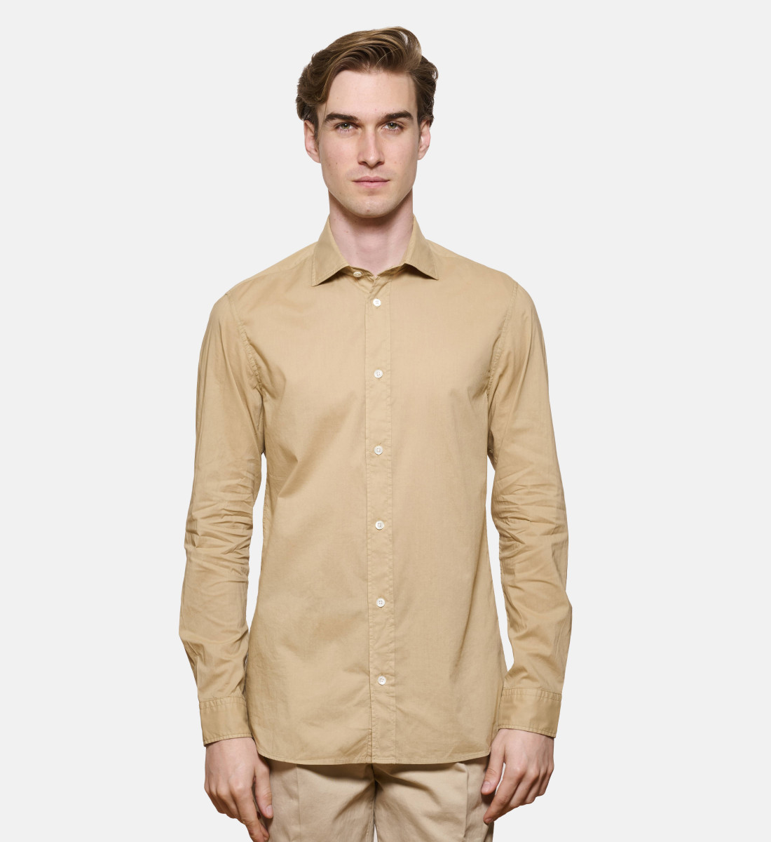 Chemise beige en voile de coton coupe droite