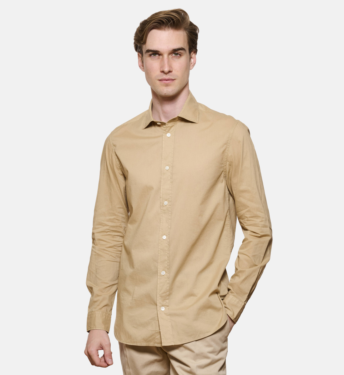 Chemise beige en voile de coton coupe droite