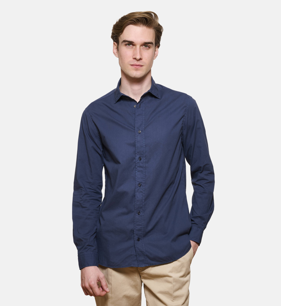 Chemise marine en voile de coton coupe droite