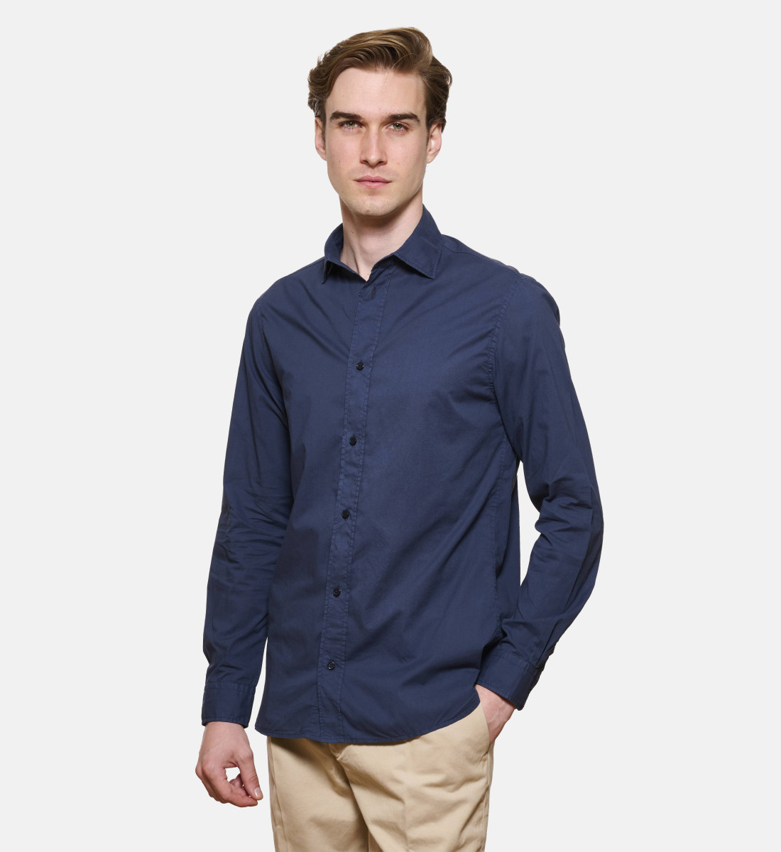 Chemise marine en voile de coton coupe droite