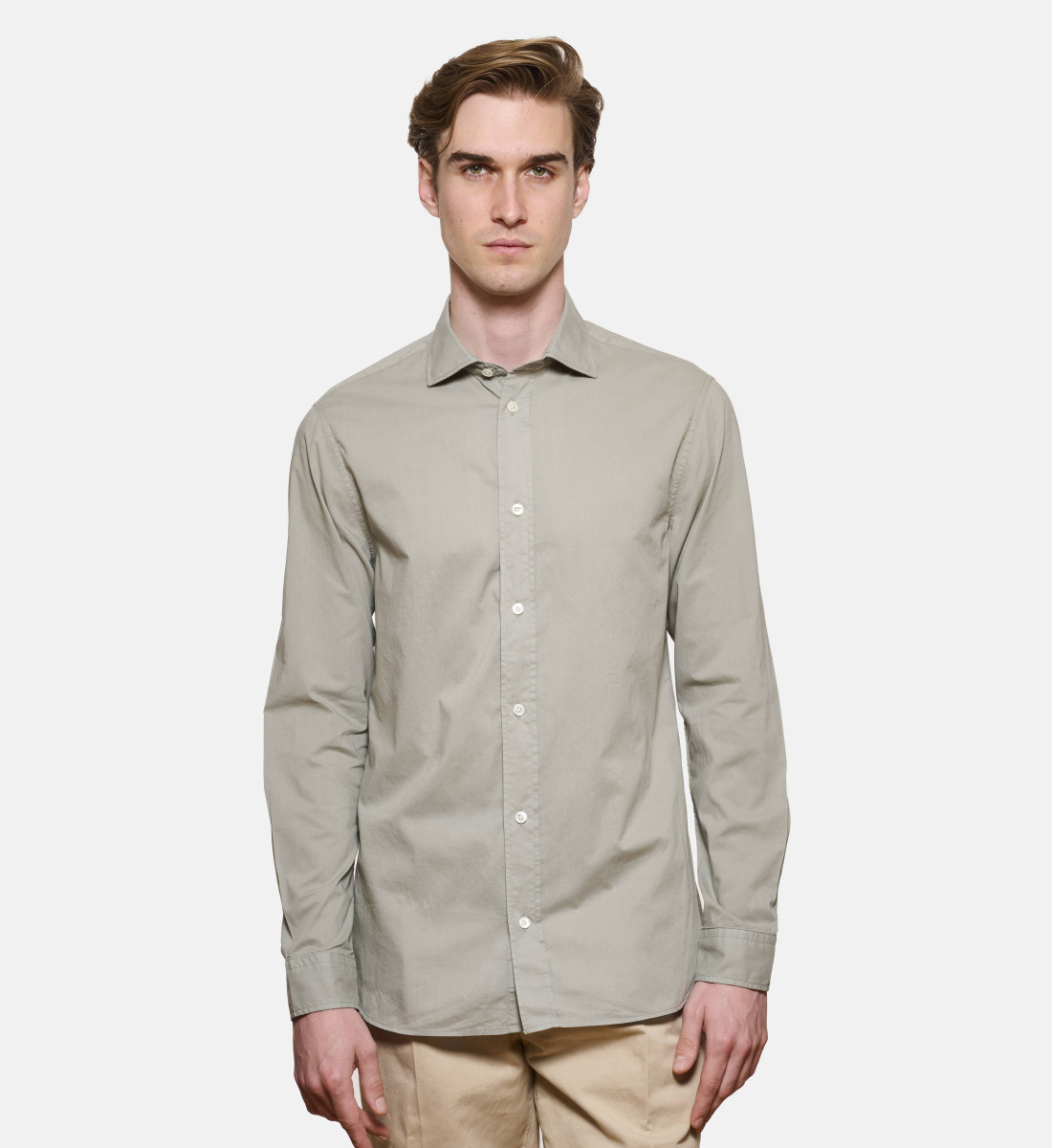 Chemise vert amande en voile de coton coupe droite