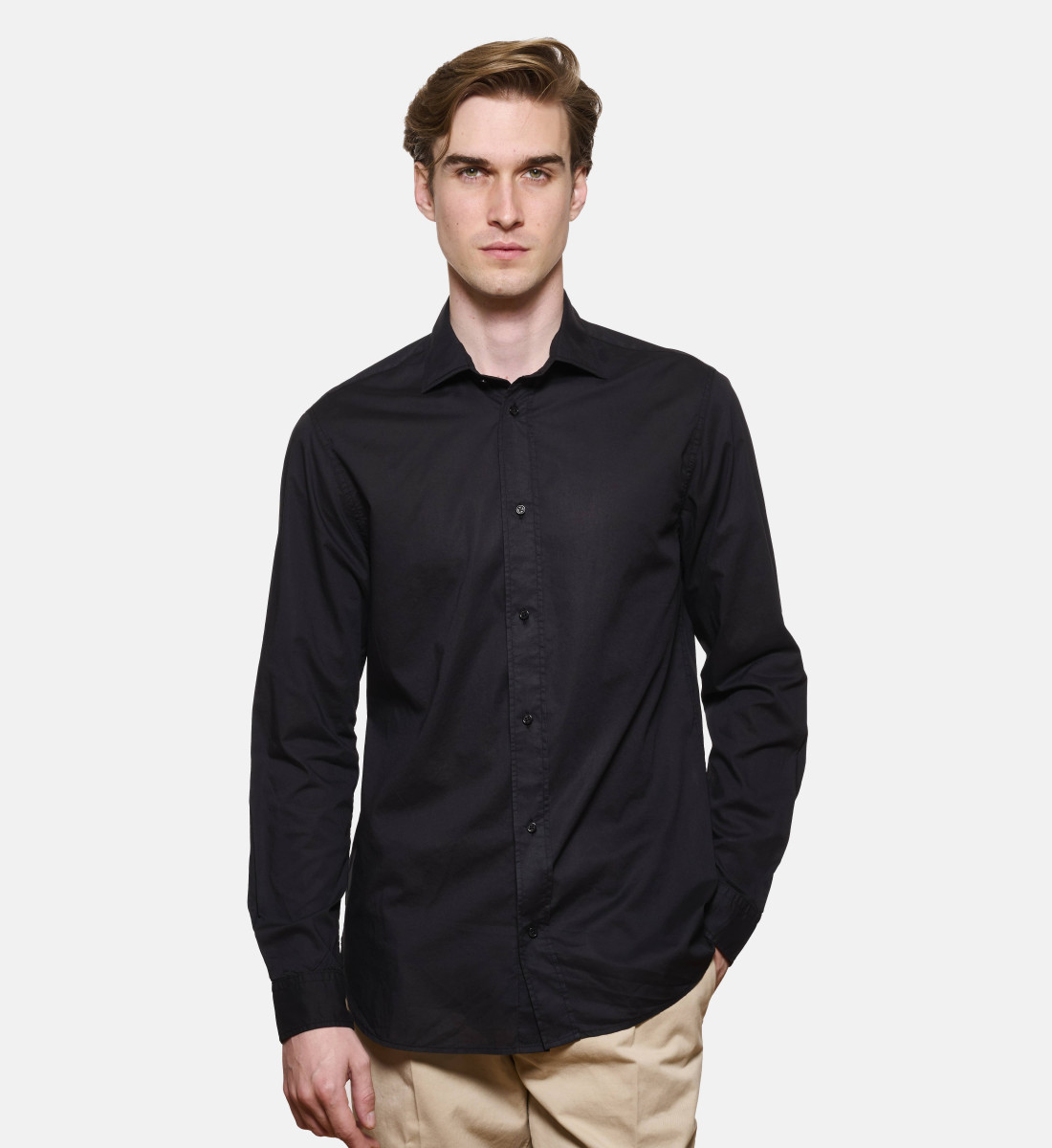 Chemise noir en voile de coton coupe droite