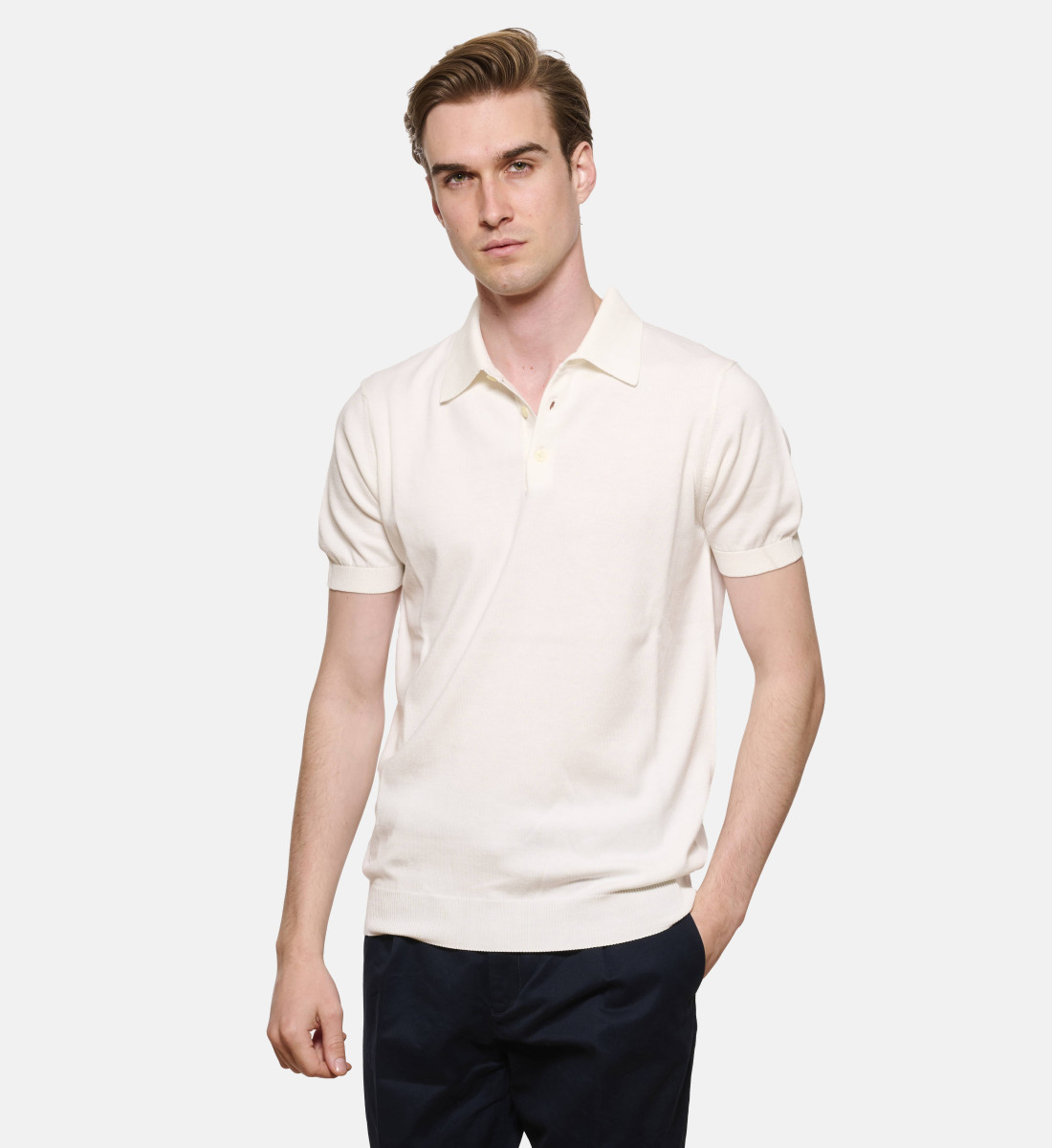 Polo en maille de coton Ecru