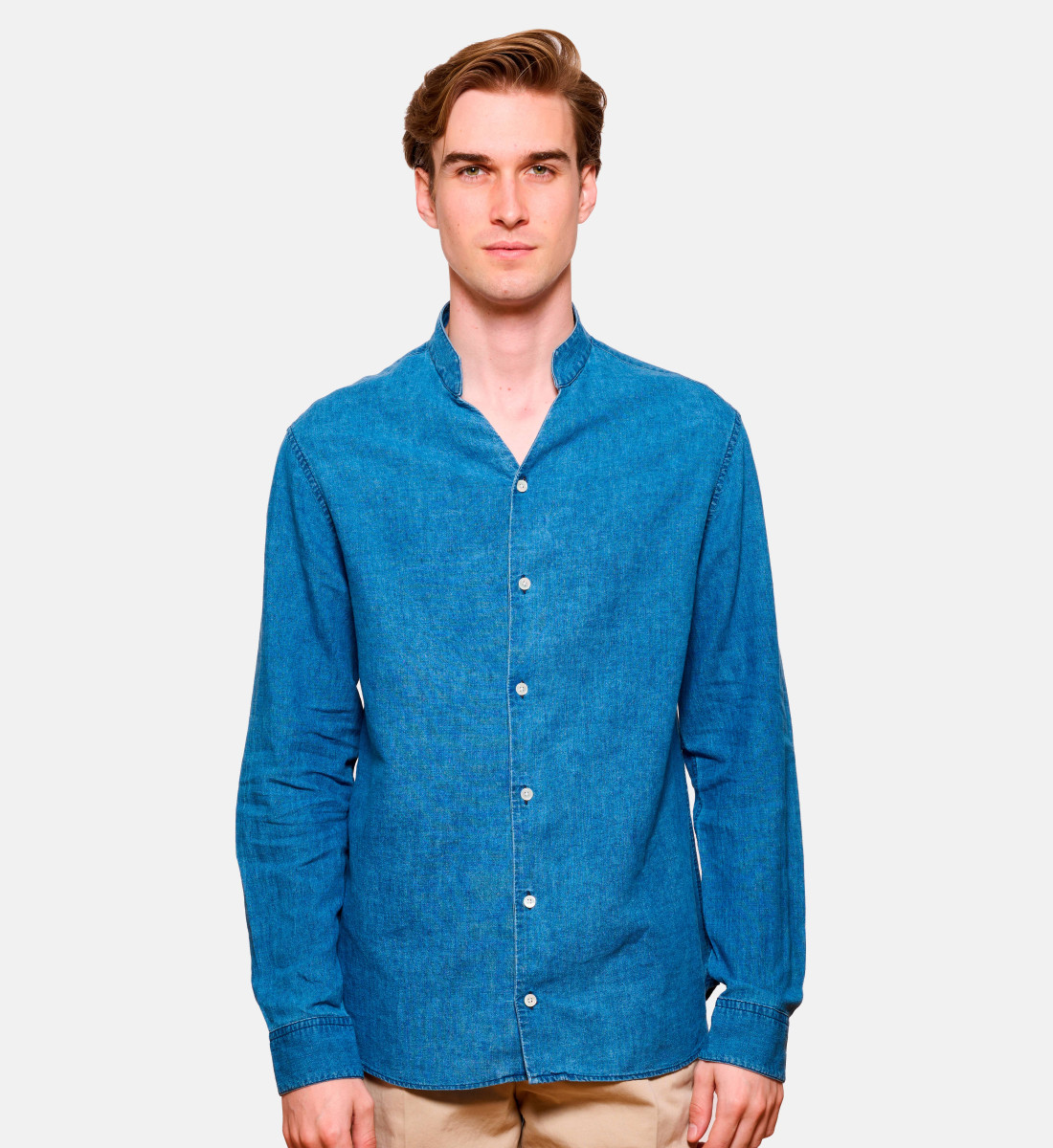 Chemise indigo lin coton coupe droite col CHEF