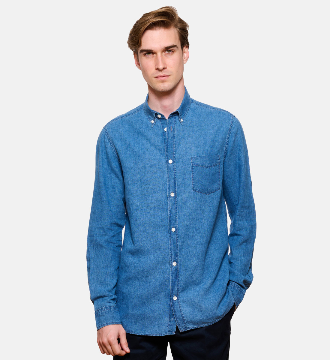 Chemise indigo lin coton coupe droite