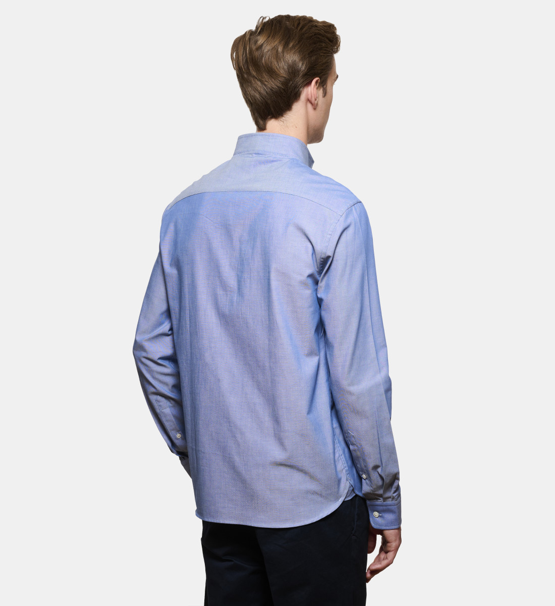 Chemise chambray à col officier coupe droite