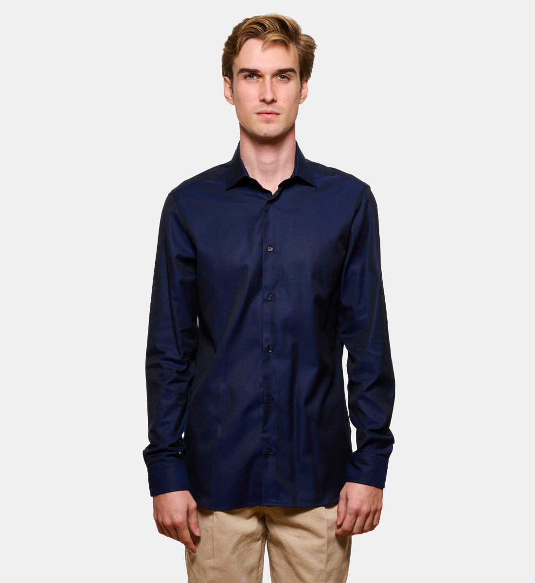 Chemise marine en twill coupe droite