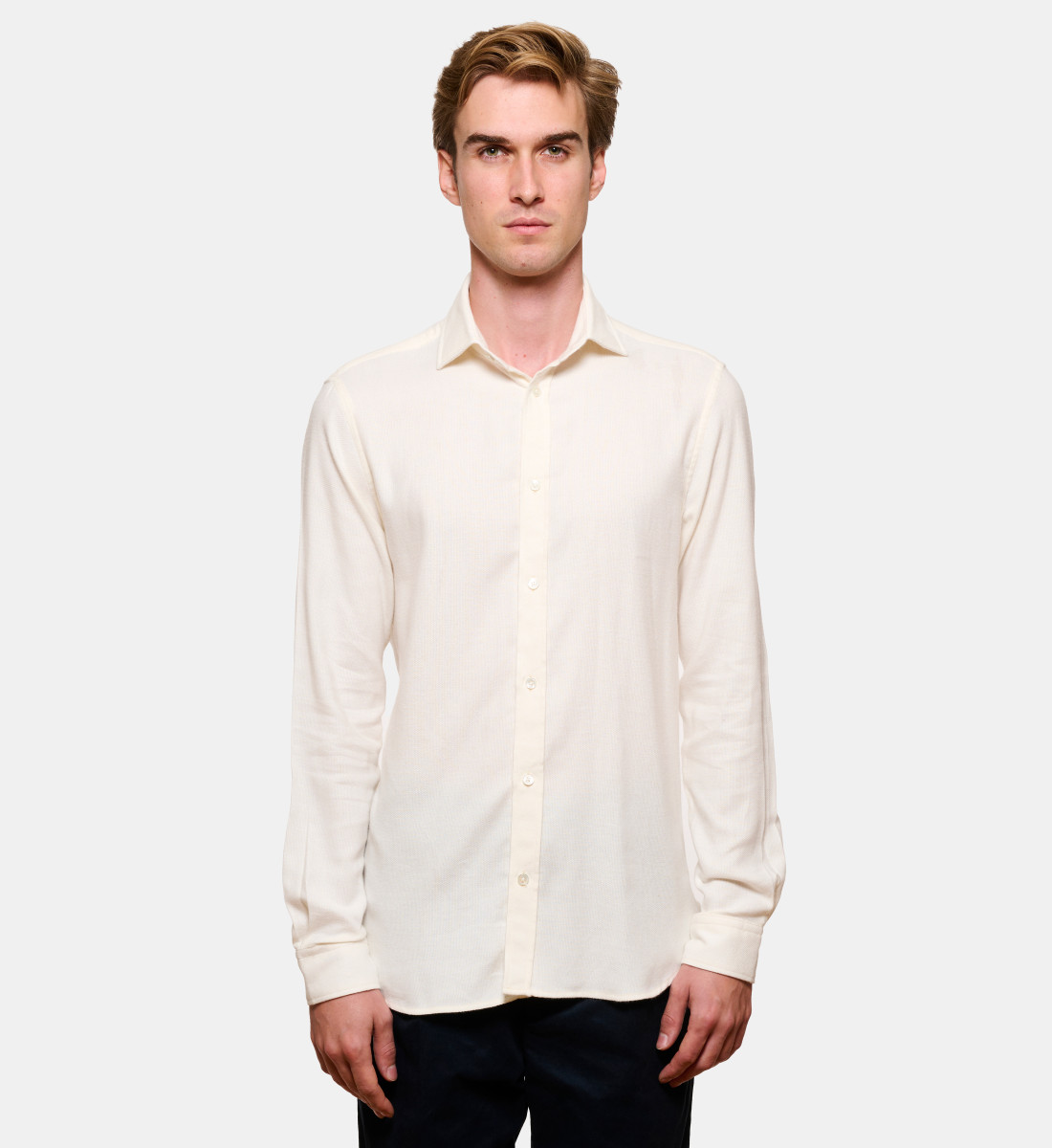 Chemise texturé en flanelle écru coupe droite