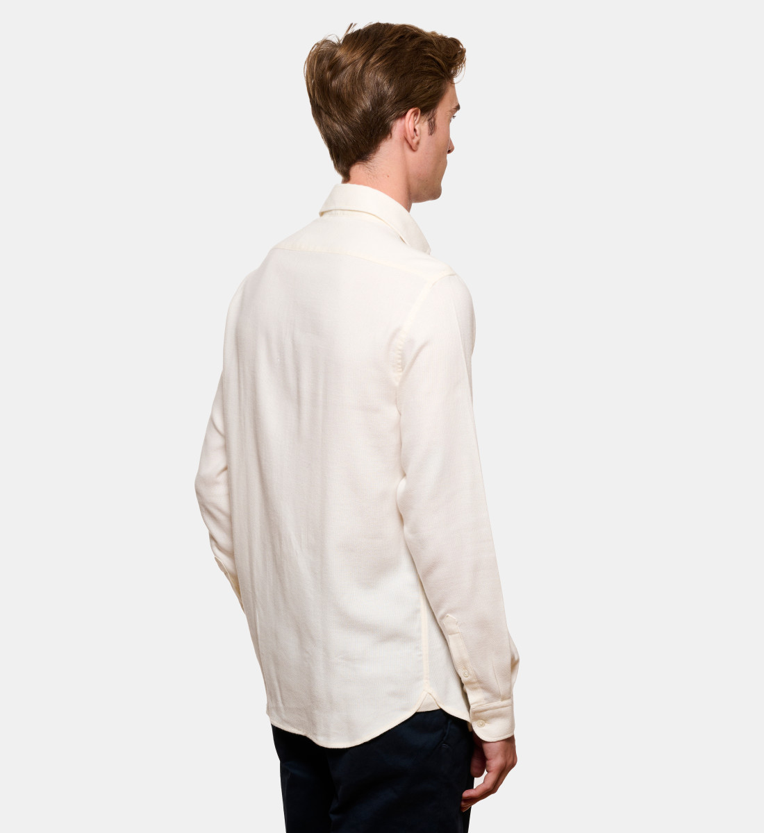 Chemise texturé en flanelle écru coupe droite