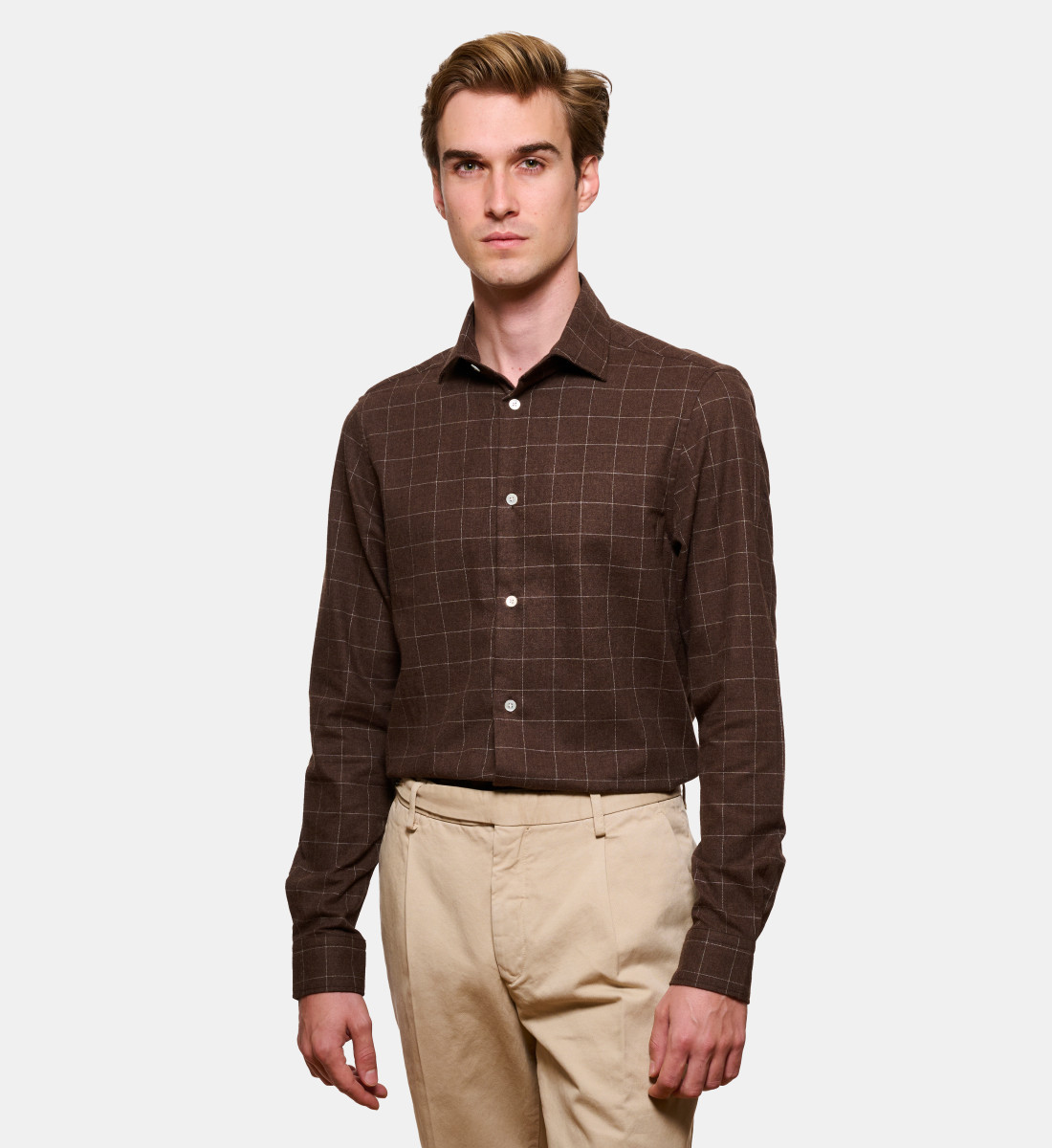 Chemise en flanelle carreaux marron coupe droite