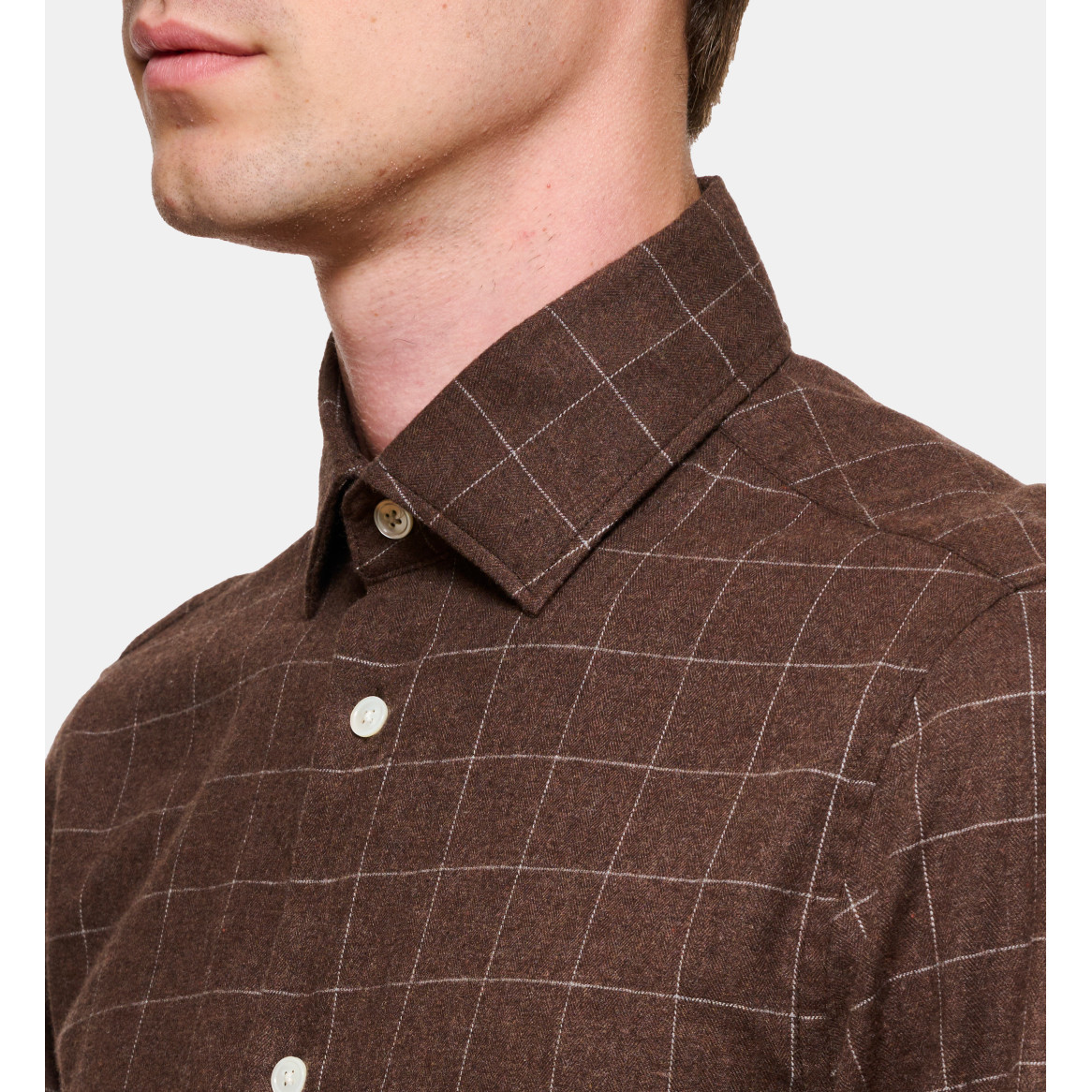 Chemise en flanelle carreaux marron coupe droite