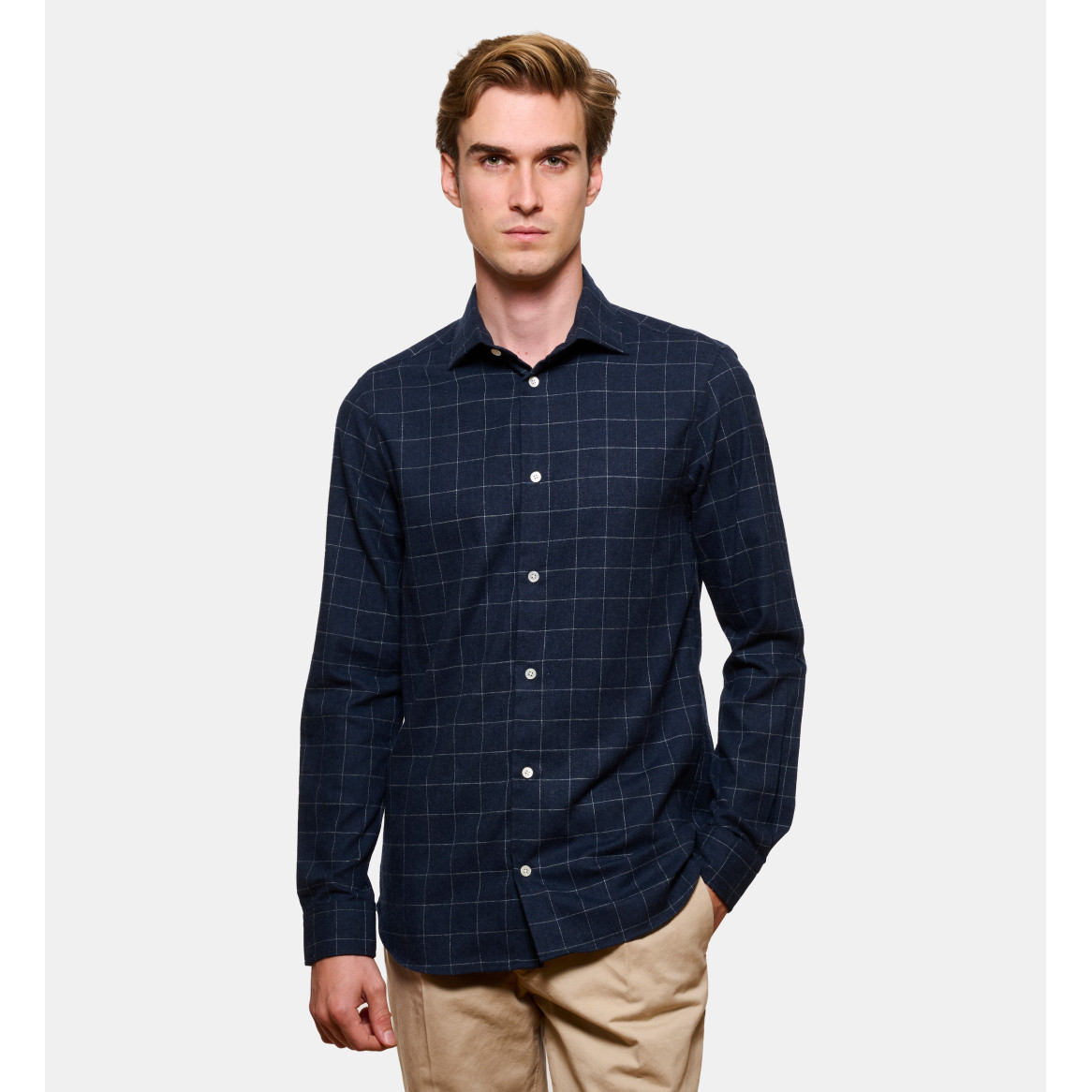 Chemise en flanelle carreaux marine coupe droite