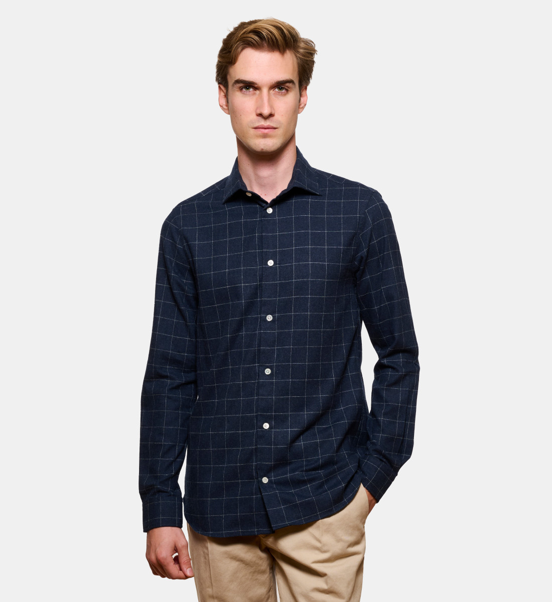 Chemise en flanelle carreaux marine coupe droite