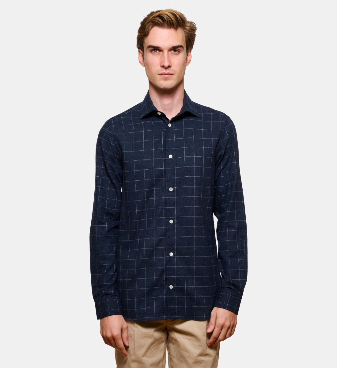 Chemise en flanelle carreaux marine coupe droite